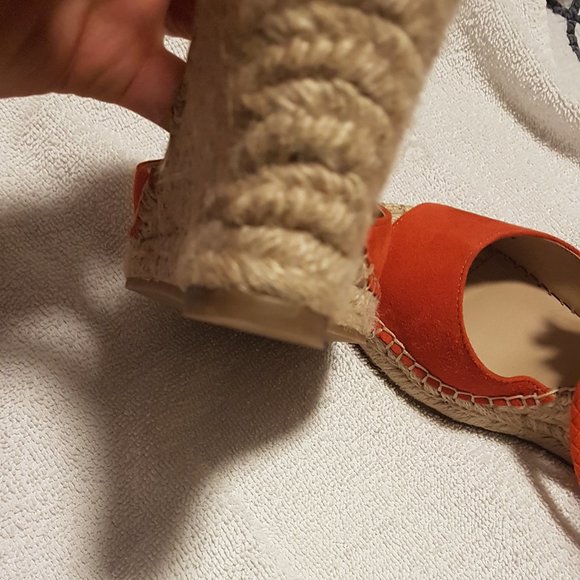 Steve Madden 6.5 M Espadrilles Pump Heel Orange Red Suede Like new ankle tie - Picture 4 of 6